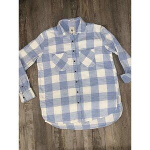 Billabong Womens Blue & White Plaid Button-Up Shirt Size small (runs large)
